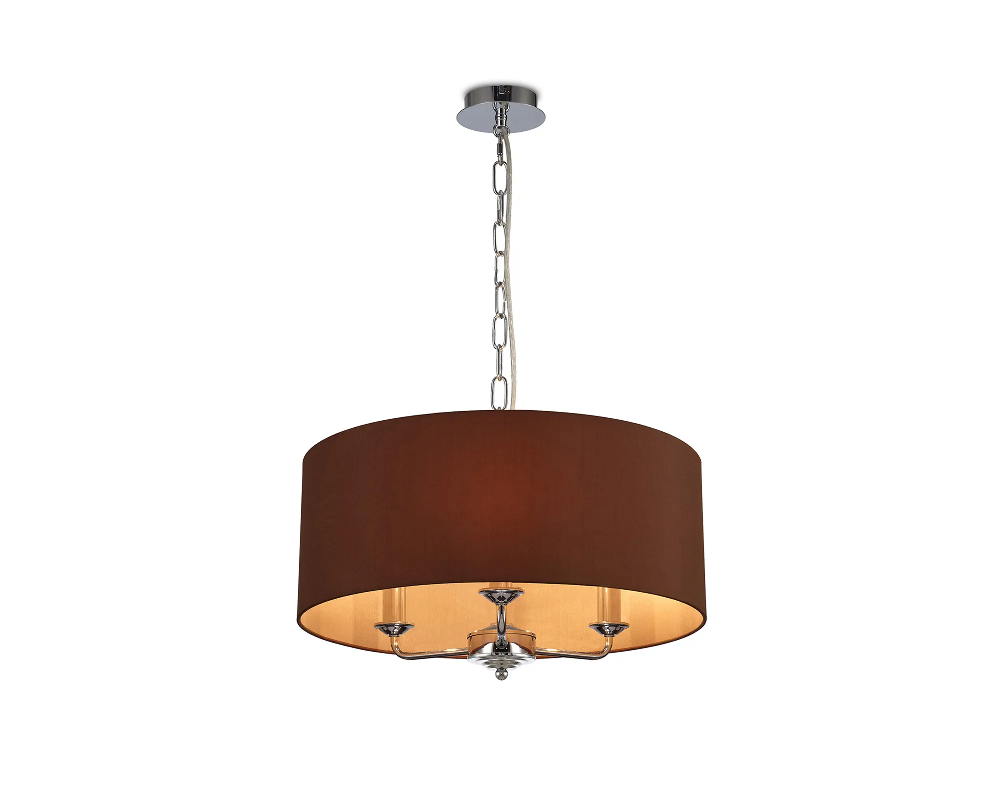 DK0025  Banyan 50cm 3 Light Pendant Polished Chrome, Raw Cocoa/Grecian Bronze